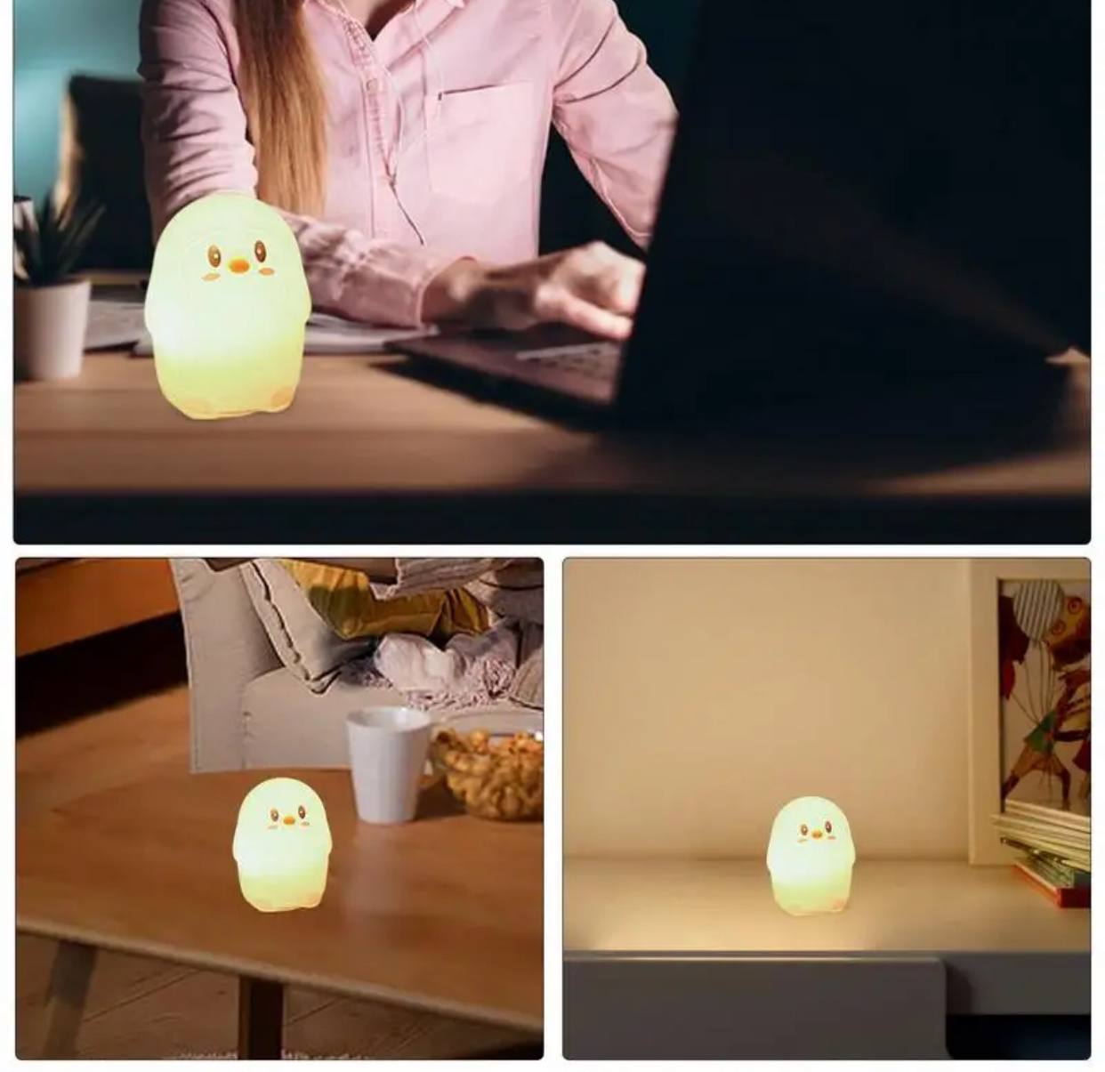 مصباح البطريق الليلي السيليكون – ضوء LED مهدئ وآمن للأطفال