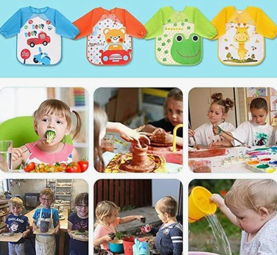 مريلة أطفال بأكمام برسومات ديزني – مقاومة للاتساخ ومناسبة لجميع الأعمار