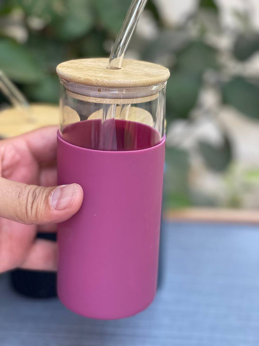 مج آيس كوفي حراري – 600 مل مع كفر سيليكون وشاليموه زجاج