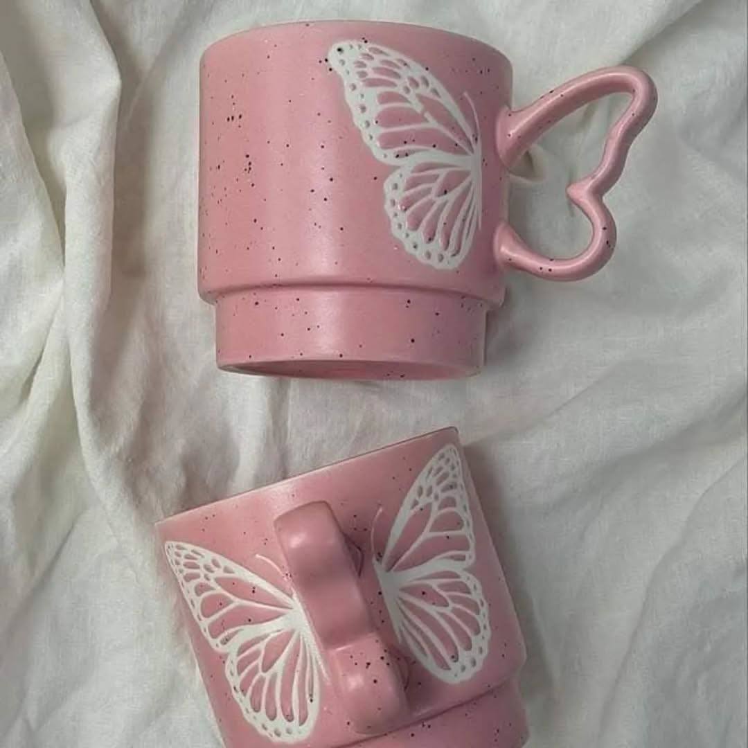 طقم مجات بورسلين 4 قطع – تصميم فراشة انيق