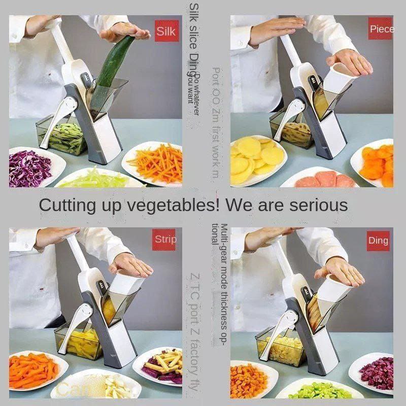 🥗 قطّاعة الخضار المبتكرة ماندولين 5×1 – أمان، سرعة، وأشكال متعددة