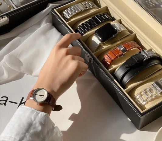 بوكس منظم ساعات 6 خلايا – صندوق تخزين ومجوهرات بتصميم فاخر