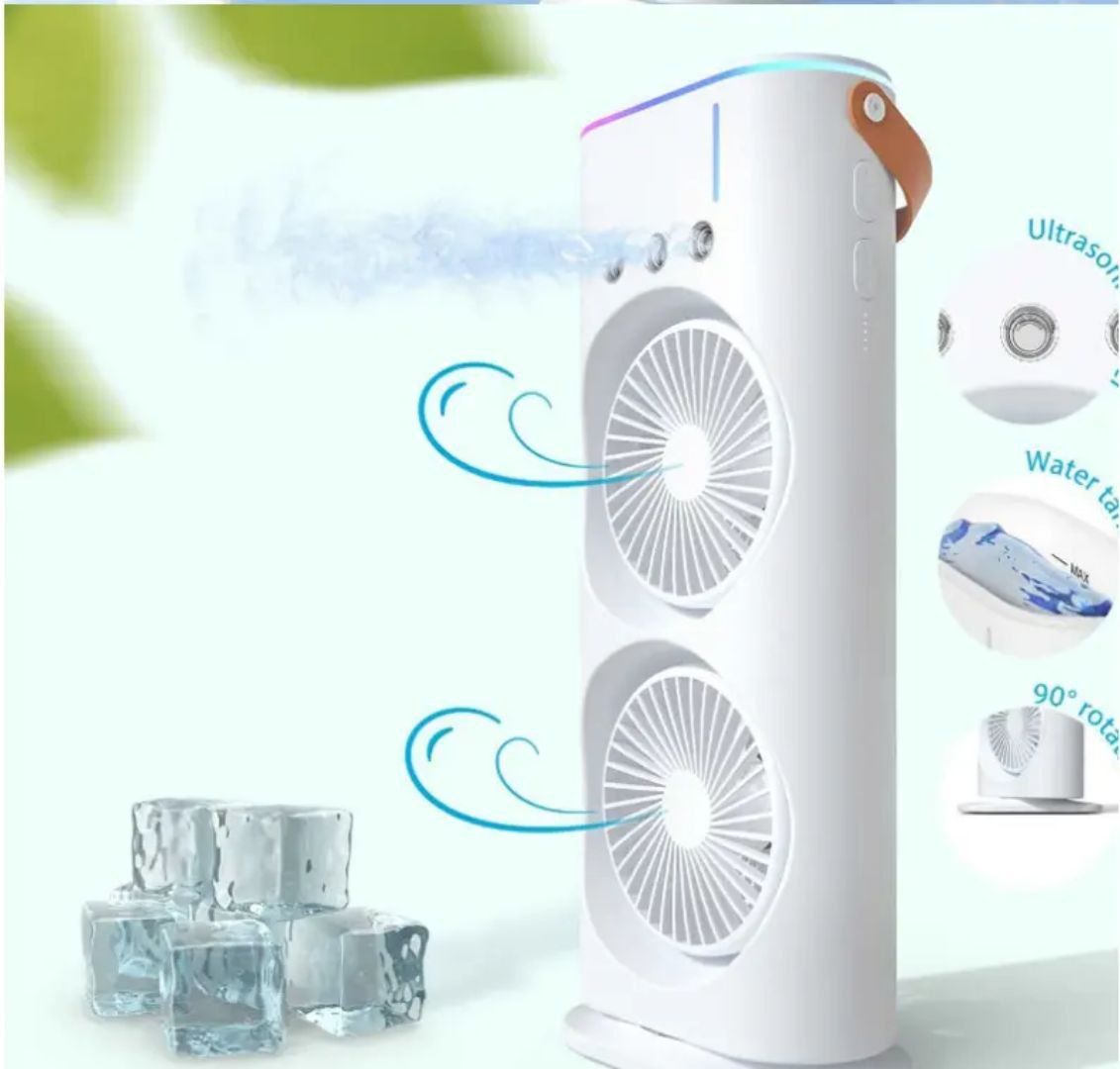 مروحة تبريد متنقلة ببطارية قابلة للشحن + خزان مياه + إضاءة LED