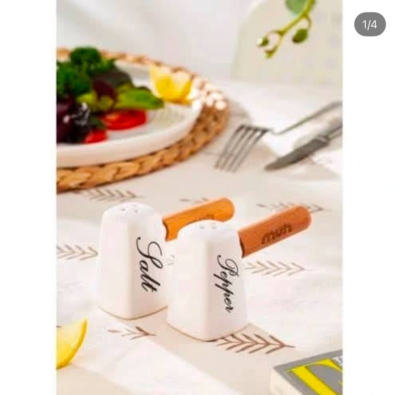 طقم ملاحات بورسلين 2×1 بيد خشب + استاند خشب شكل المدق 🪵