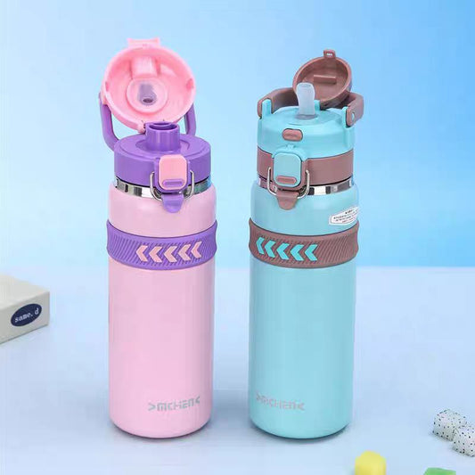 زجاجة مياه مدرسية مزدوجة الاستخدام – شاليموه سيليكون وفتحة عادية بسعة 1000 مللي