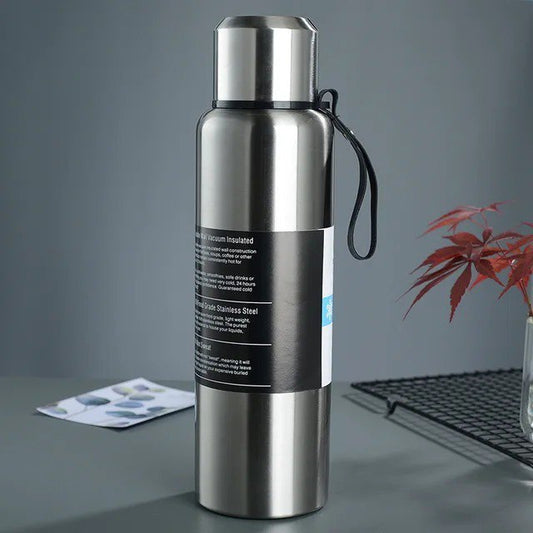 زجاجة حرارية استانلس ستيل SUS 304 – تصميم نحيف أنيق بعليقة وغطاء كوب للمشروبات الساخنة والباردة