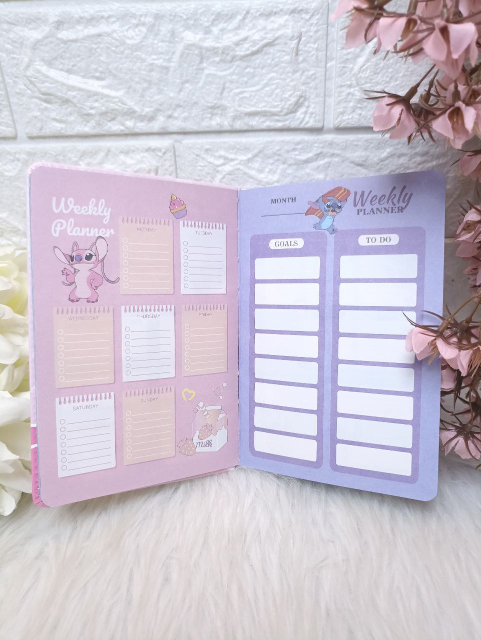 نوت بوك استيتش To Do List – الحجم الكبير مع غلاف مجسم 💙🤍✨