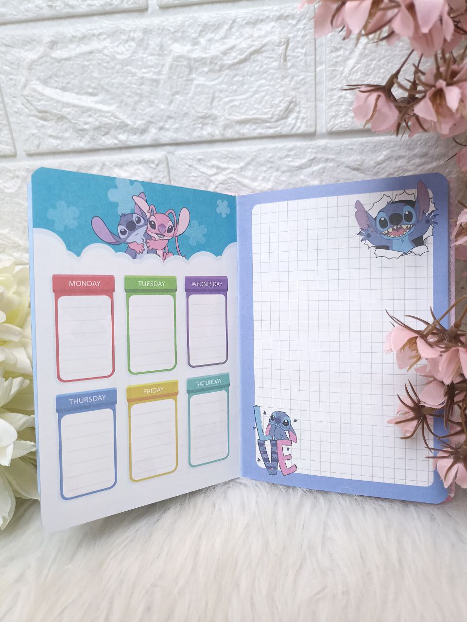 نوت بوك استيتش To Do List – الحجم الكبير مع غلاف مجسم 💙🤍✨
