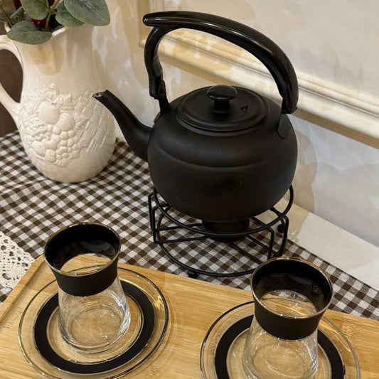 براد شاي وأعشاب باللون الأسود الفخم – تصميم انيق مصفاة استانلس داخلية