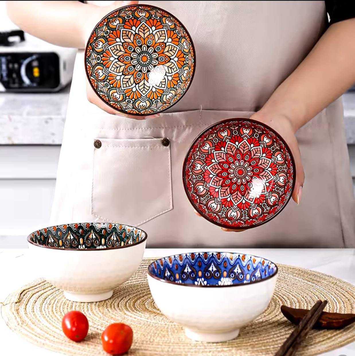 طقم بولات بورسلين أندلسي 🍱🍜 – 4 أو 6 قطع بتصميم أنيق وألوان مبهجة