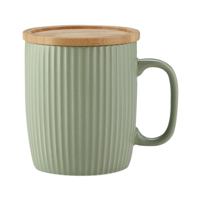 ☕ مج بورسلين مضلع بغطاء خشب + معلقة