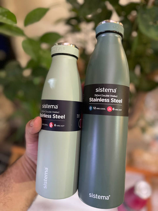 زجاجة مياه استانلس ستيل من Sistema – عزل حراري مزدوج يحافظ على مشروبك ساخنًا أو باردًا طوال اليوم