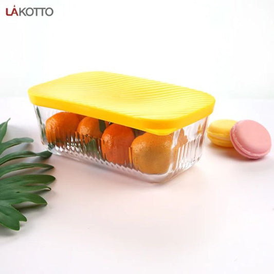 طقم علب ثلاجة زجاج مضلع بغطاء محكم