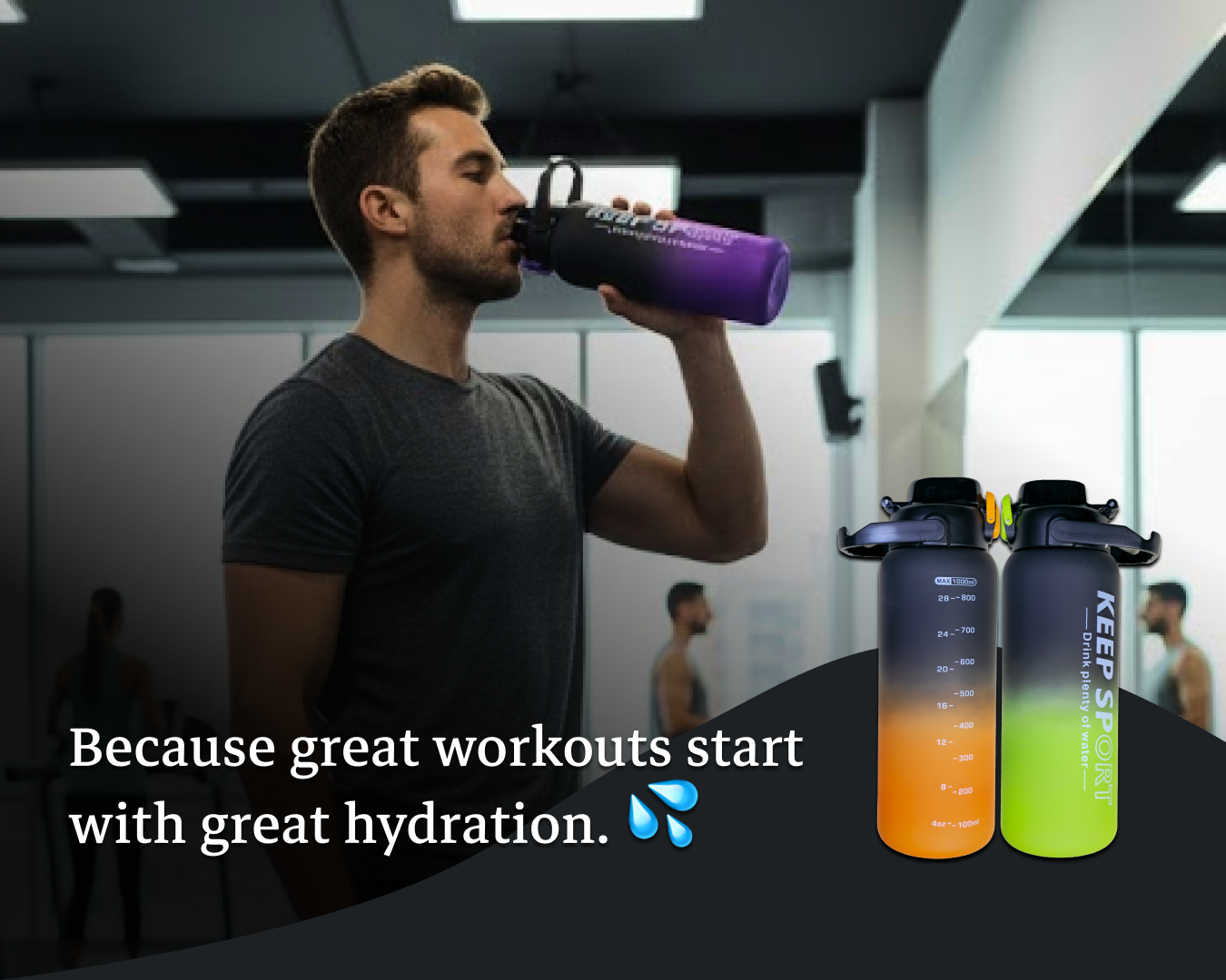 زجاجة مياه 1 لتر – تصميم أنيق وعملـي | زجاجة كبيرة مانعة للتسرب للاستخدام اليومي والرياضة والسفر