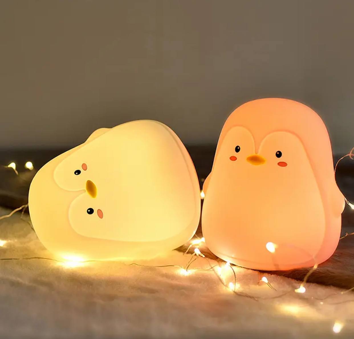 مصباح البطريق الليلي السيليكون – ضوء LED مهدئ وآمن للأطفال