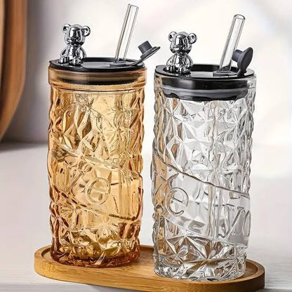 مج آيس كوفي زجاجي بغطاء محكم وشاليموه – تصميم عصري