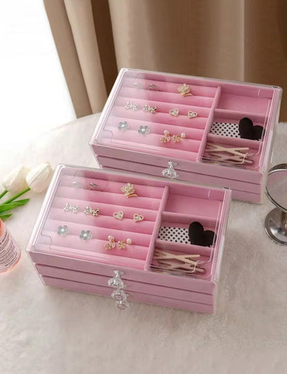 منظم إكسسوارات قطيفي 3 دور مع مقبض كريستال – تصميم شيك وعملي