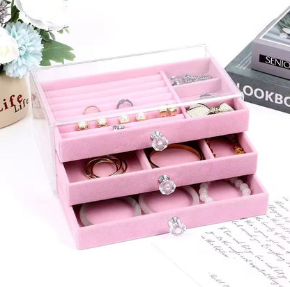 منظم إكسسوارات قطيفي 3 دور مع مقبض كريستال – تصميم شيك وعملي