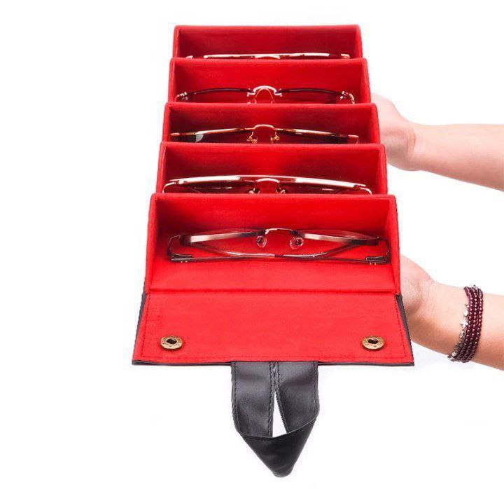 منظم نظارات جلد 5 خانات – لحماية النظارات والإكسسوارات بمظهر أنيق وفخم