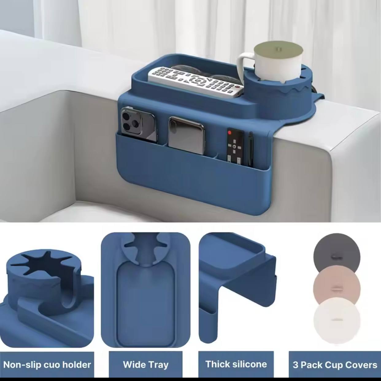 منظم ريموت وسيليكون أوروبي متعدد الاستخدام – حامل أكواب وموبايل بتصميم عصري