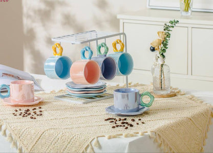 طقم شاي فاخر 13 قطعة مع حامل معدني ضد الصدأ – تصميم أنيق يضيف لمسة فخامة لتقديم الضيافة