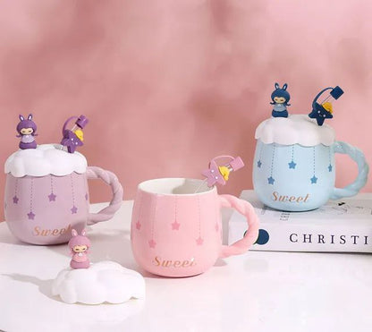 مج ديزني الدبدوب بورسلين بغطاء سيليكون وشاليموه زجاج