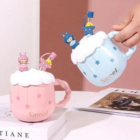 مج ديزني الدبدوب بورسلين بغطاء سيليكون وشاليموه زجاج