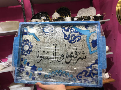 صينية تقديم هاند ميد خشب برسم زجاج فني – تصميم مميز 30×40 سم