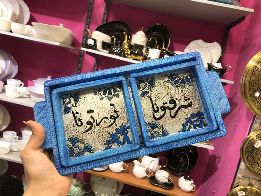 طقم صواني هاند ميد من حور Gallery – خشب برسم زجاج فني (2×1)