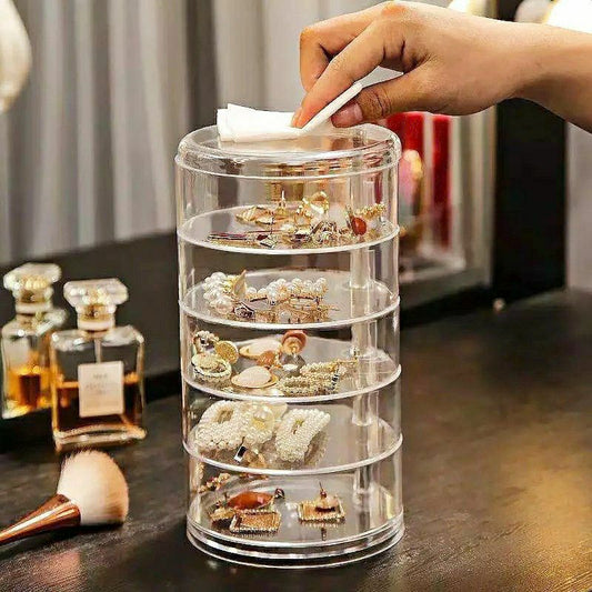 منظم ميكب وإكسسوارات 5 دور – أكريليك بيور شفاف بتصميم عمودي أنيق
