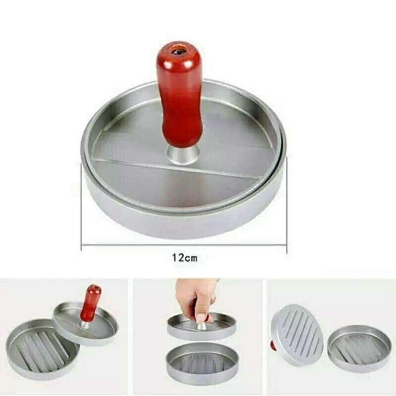 🍔 مكبس برجر معدني بيد خشب – لتحضير برجر بيتي صحي ومتساوي بكل سهولة ❤️ 