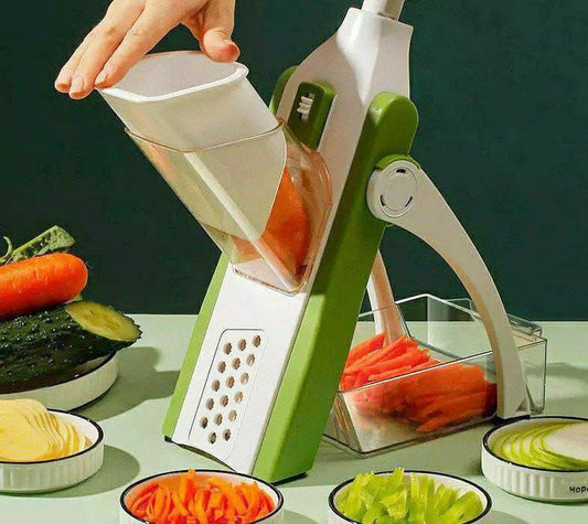 🥗 قطّاعة الخضار المبتكرة ماندولين 5×1 – أمان، سرعة، وأشكال متعددة
