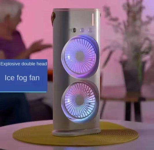 مروحة تبريد متنقلة ببطارية قابلة للشحن + خزان مياه + إضاءة LED