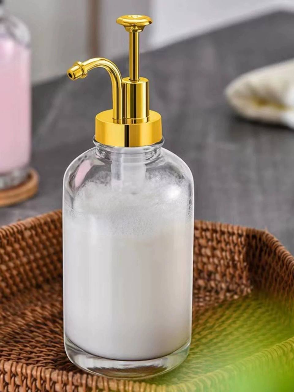 🏷️ ديسبنسر زجاج بمضخة – لعشاق السيرب والكوفي كورنر أو الشاور جِل | سعة 500 مل 🧴☕🛁 
