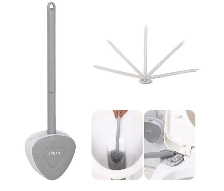 🚽 فرشاة مرحاض مع حامل – تصميم مثلث سيليكون للتنظيف العميق