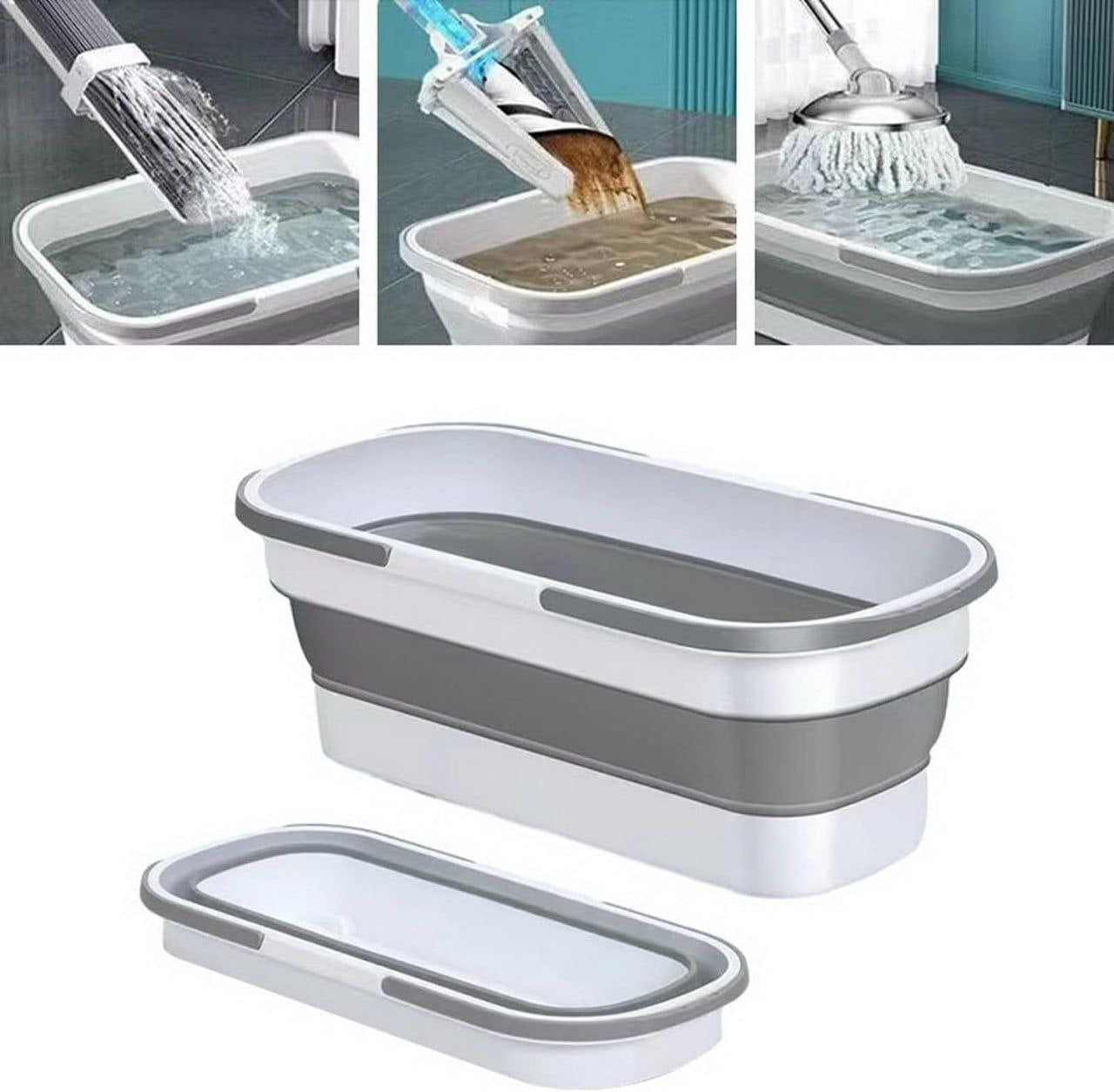 جردل سيليكون قابل للطي – تصميم مستطيل عملي بحجم 55×25 سم 🧼🪣 