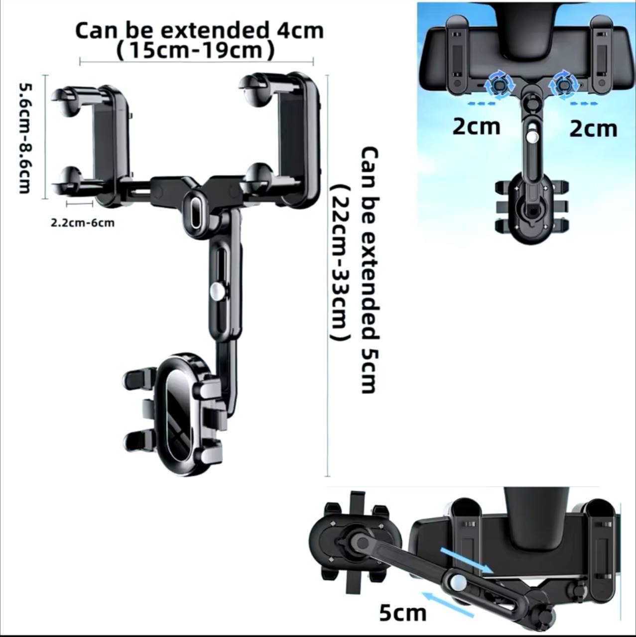 📱 360° Rotating Car Mirror Mobile Holder