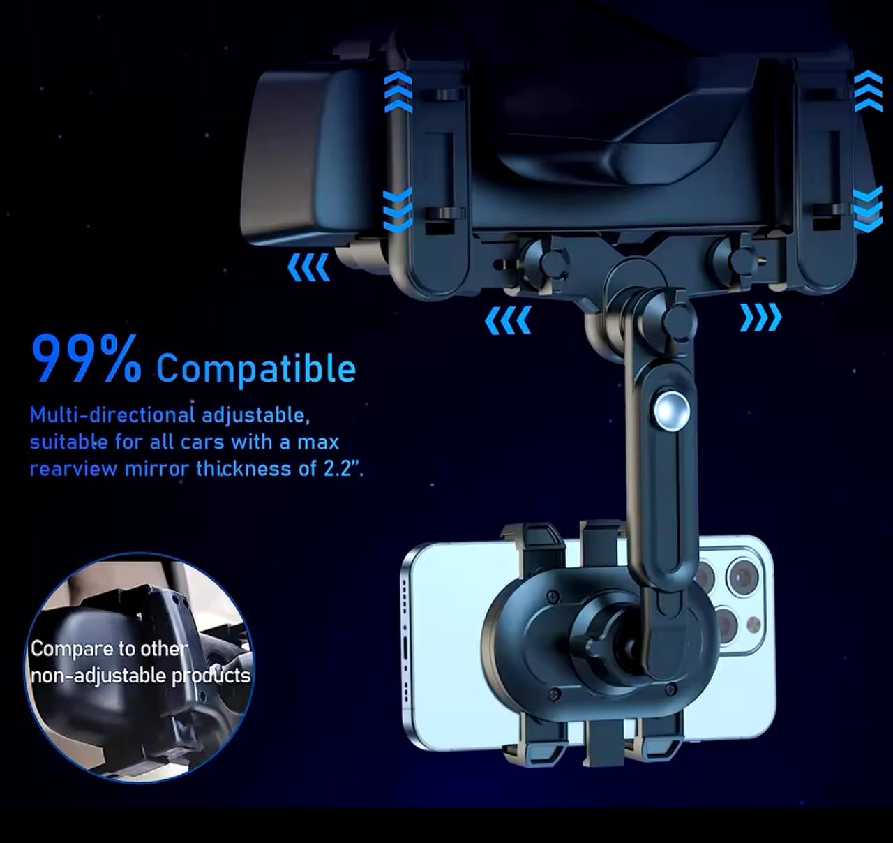 📱 360° Rotating Car Mirror Mobile Holder