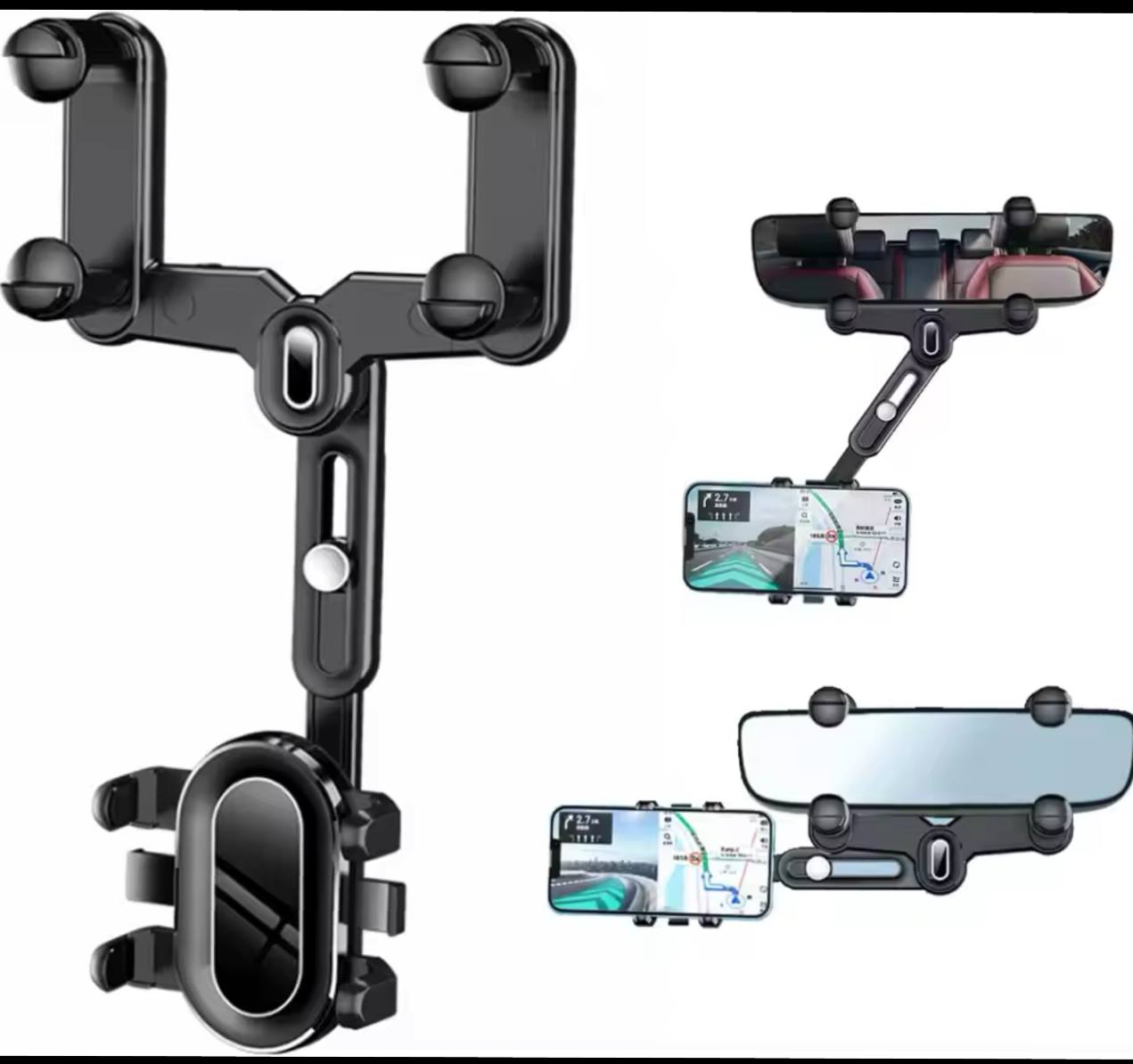 📱 360° Rotating Car Mirror Mobile Holder