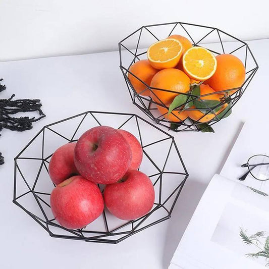 🍎 طبق فاكهة معدني بخامة مجلفنة وخشب زان – تصميم عصري وجودة عالية