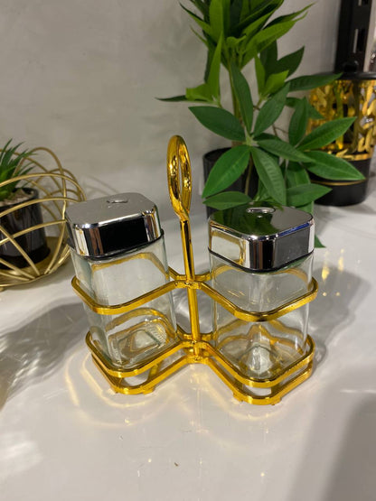طقم ملاحات زجاج بلمسة دهبي × سيلفر – أناقة على سفرتك ✨💎