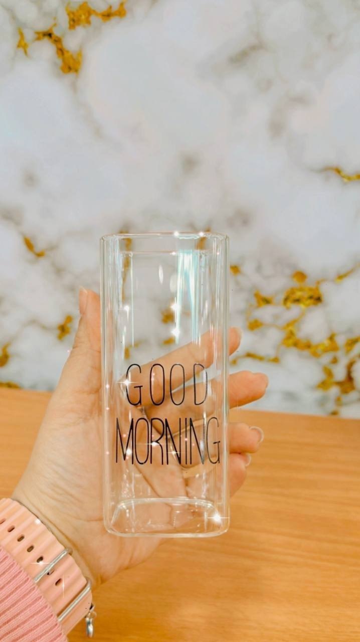 ☕ كوب الكابتشينو “GOOD MORNING” – زجاج بايركس مستورد سعة 400 مل 😍 