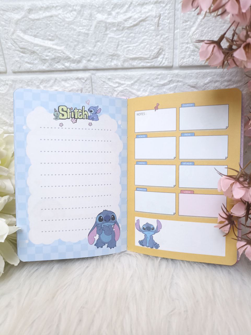 نوت بوك استيتش To Do List – الحجم الكبير مع غلاف مجسم 💙🤍✨