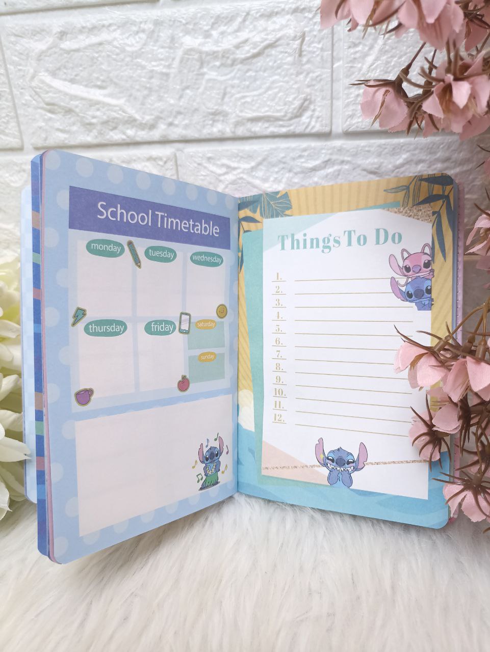 نوت بوك استيتش To Do List – الحجم الكبير مع غلاف مجسم 💙🤍✨