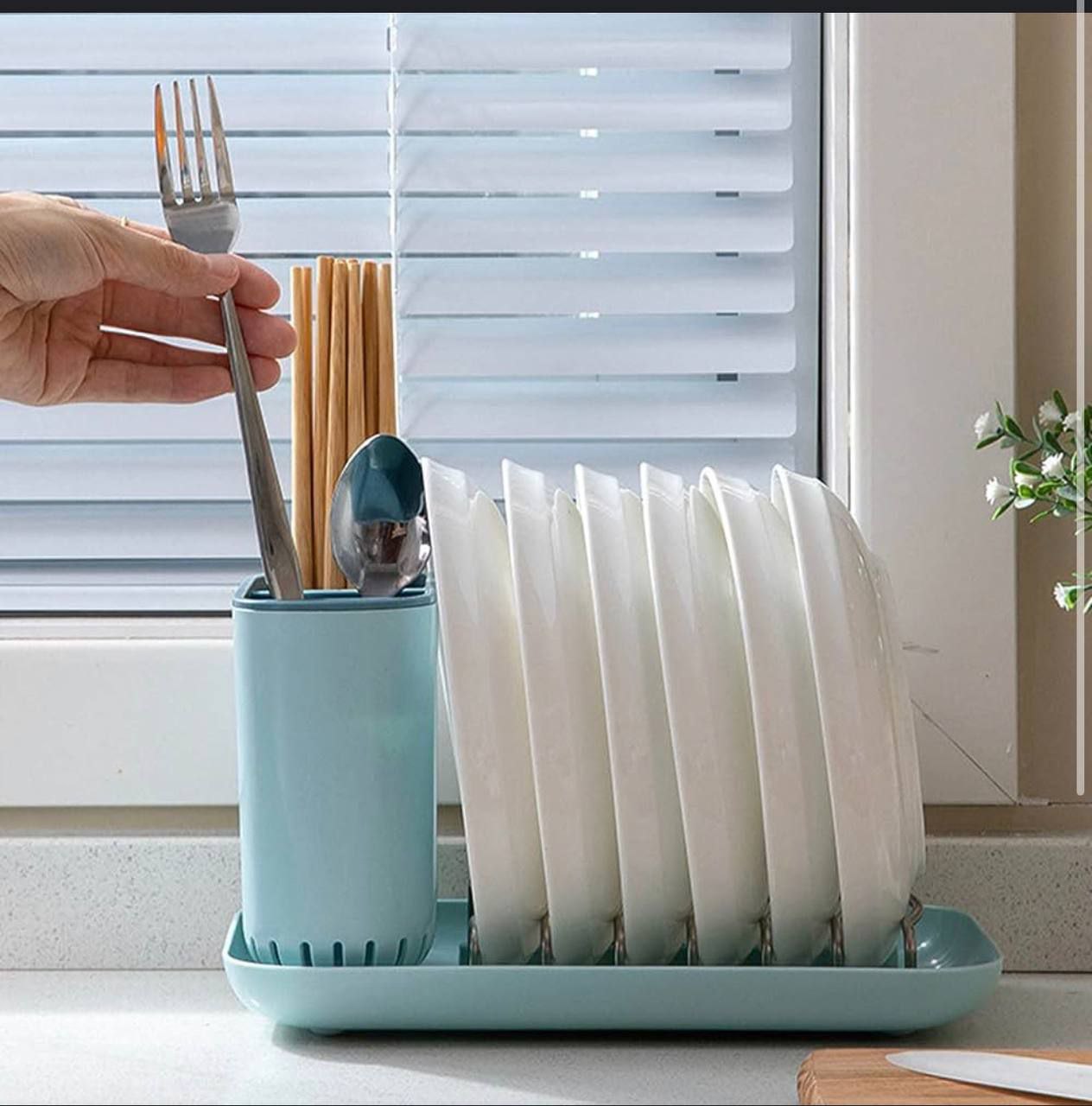 🍽️ مطبقيّة وصفّاية أطباق – بلاستيك مع استانلس قابلة للطي