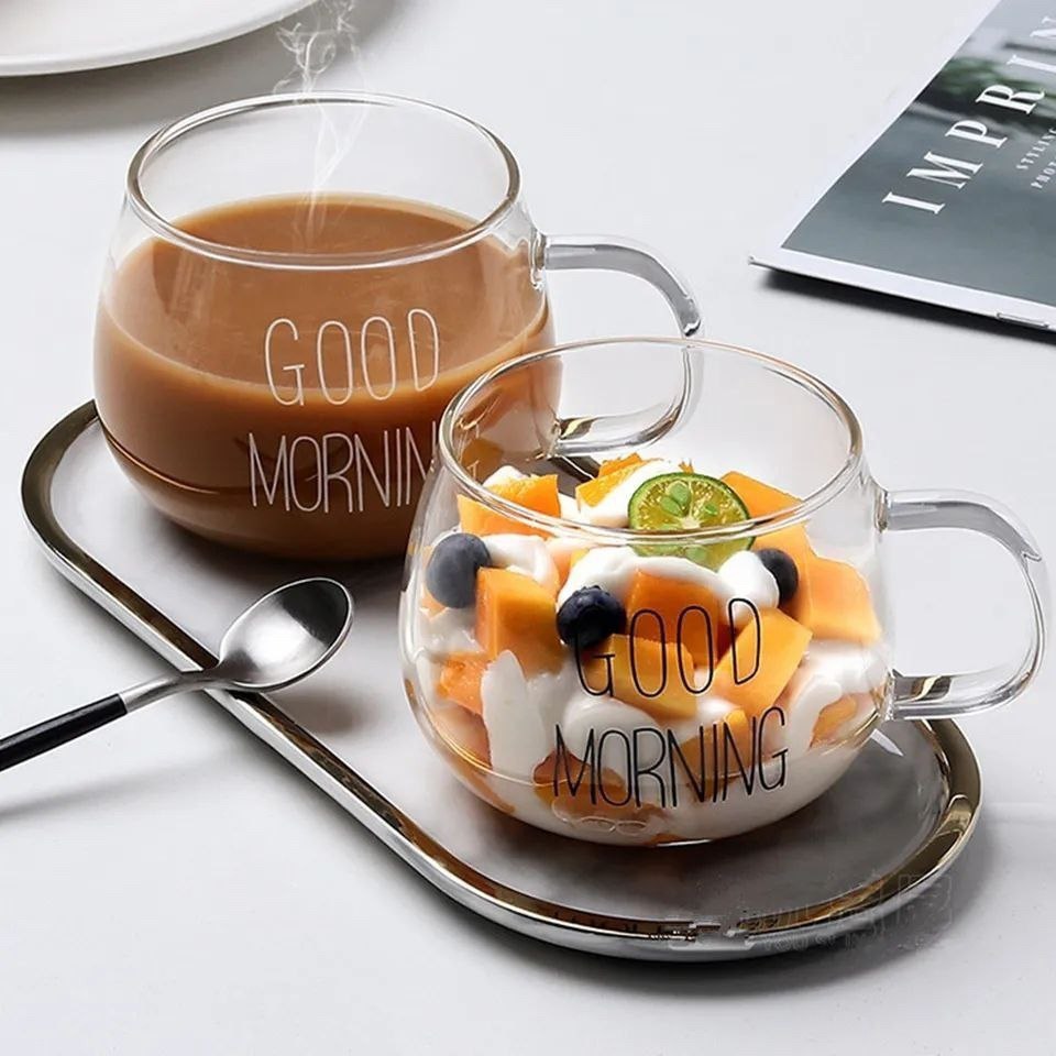 ☕ مج الكابتشينو “GOOD MORNING” – زجاج بايركس حراري مستورد بسعة 400 مل 😍 