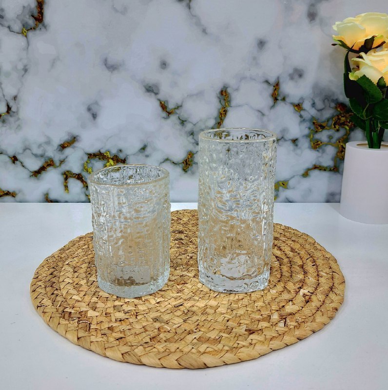 🥃 كوب زجاج منقَرِش – تصميم أنيق للمشروبات الباردة والساخنة 