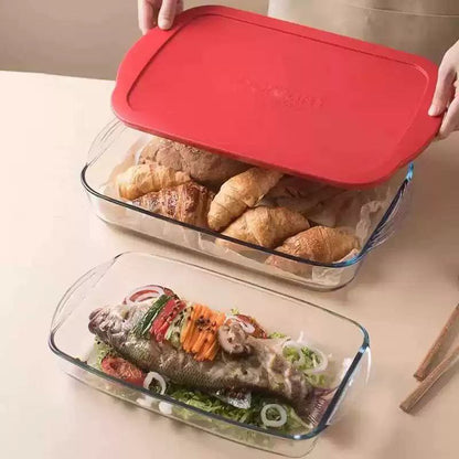 🥘 طقم طواجن بيركس مستطيل بغطاء سيليكون محكم الغلق