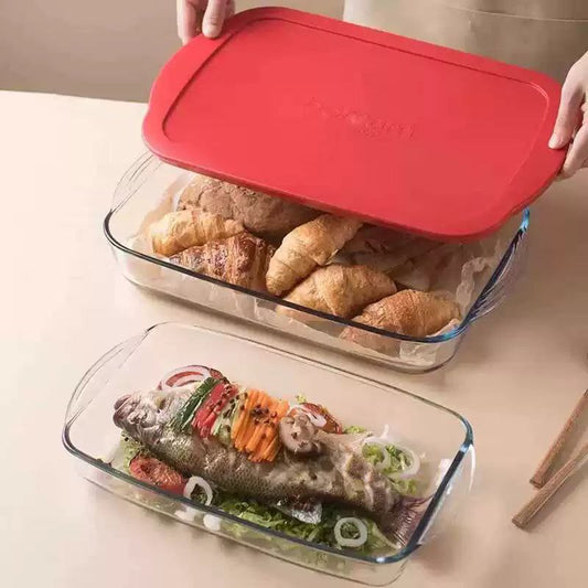 🥘 طقم طواجن بيركس مستطيل بغطاء سيليكون محكم الغلق