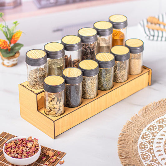 طقم برطمانات توابل 12 قطعة مع حامل خشب – تنظيم أنيق يحافظ على نكهة التوابل 🌿✨
